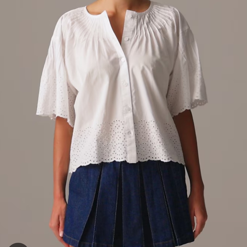I crew xxs Jolie White Eyelet Button-Up Blouse new